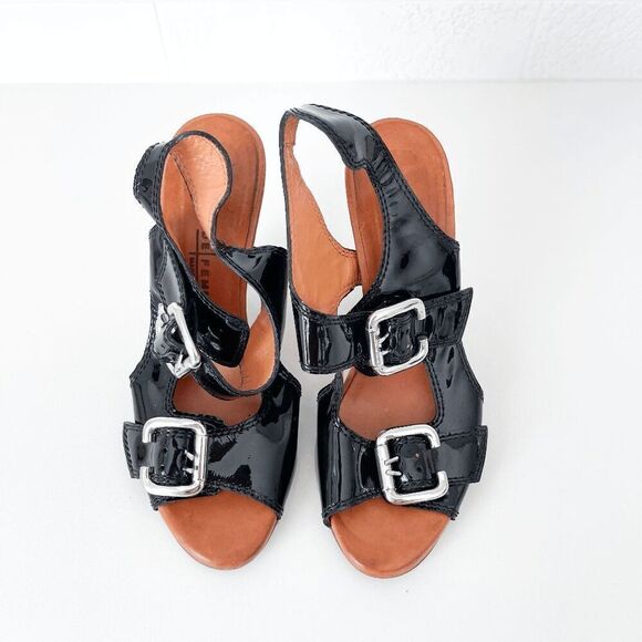 Latitude Femme Womens Patent Leather Wedge Heel Sandals Black Size 36.5 - Picture 5 of 8